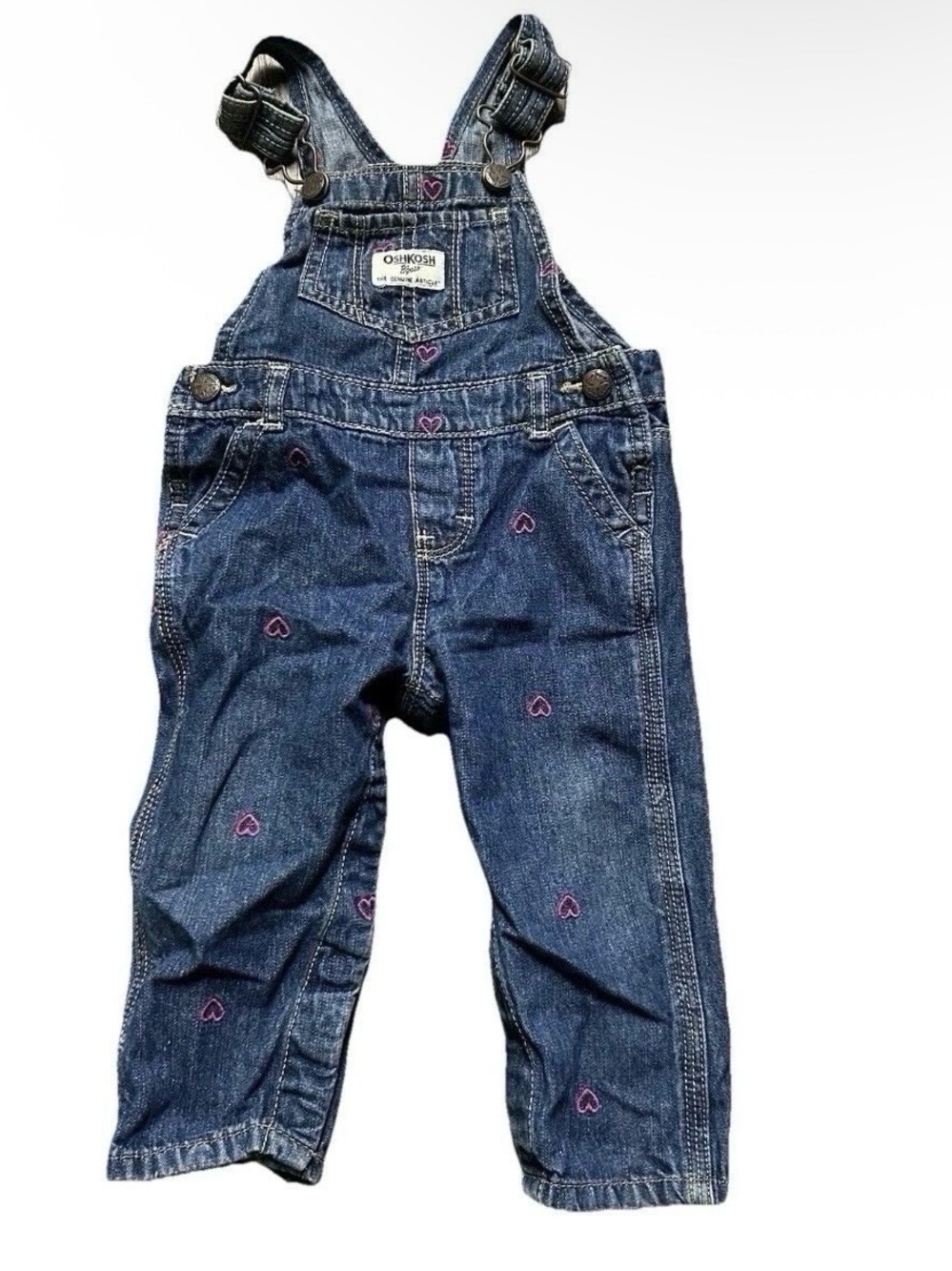 Baby Girl Oshkosh B’gosh Denim Overalls Embroidered Hearts Size 12 Months